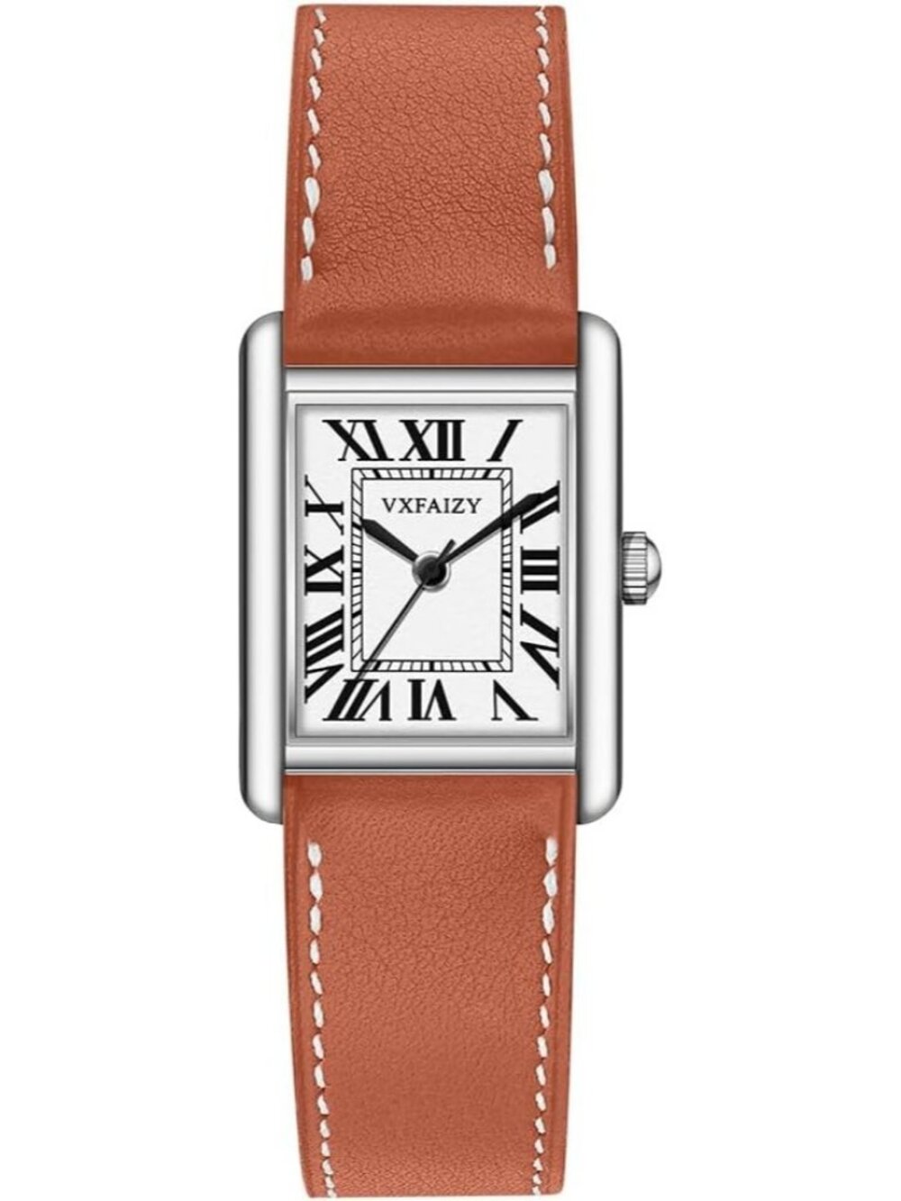 Women's Khaki Silver Vintage Roman Number Genuine Leather Strap Wrist Watches